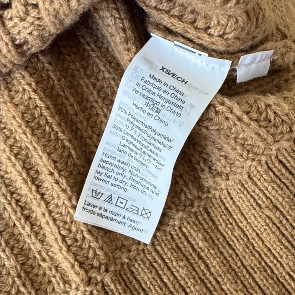 J.Crew Lambswool Blend Pom Pom Cable Knit Sweater XS Camel